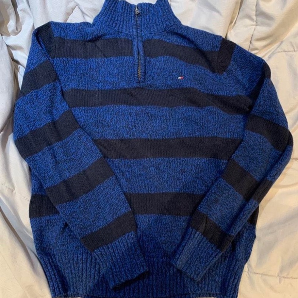 Tommy Hilfiger Blue And Black Stripped Turtleneck